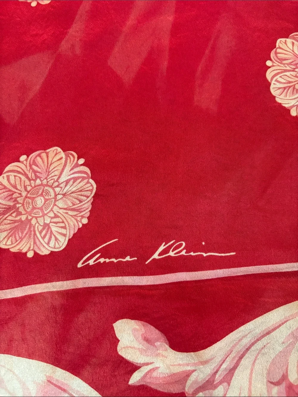Anne Klein Red Scarf with Cream Scrollwork
